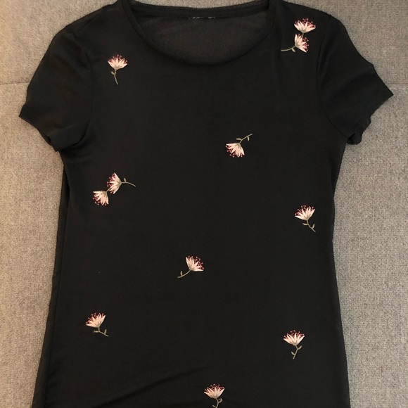 Sheer Black T-shirt With Flowers - Picture 1 of 5